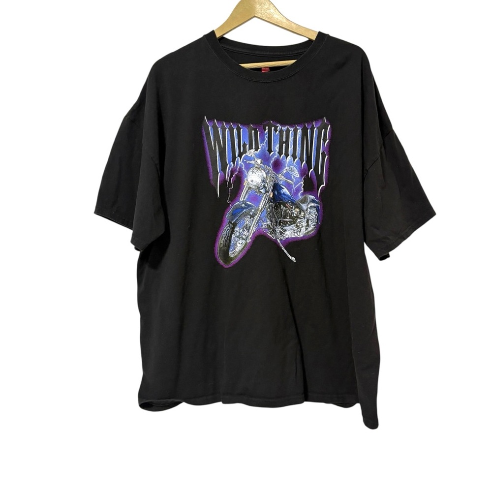 Vintage Y2K Style 3XL Black Purple Wild Thing Graphic Biker Tee Punk Grunge